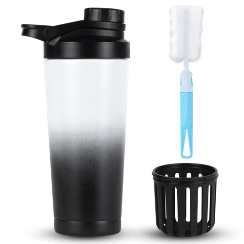 Offerta a tempo: AOGOE Shaker per Proteine in Acciaio Inox Bottiglia, 750ML Shaker Steel con Spazzola per la Pulizia, Senza BPA con Scala, Isolamento Proteiche per Frullati Proteici, Dietetici e Fitness, Isolamento - 0.00% da 7.49 € a 7.49 €