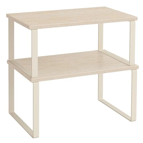 Offerta a tempo: SONGMICS Scaffale Portaspezie, Set di 2 Organizzatori da Cucina Espandibili, Scaffale da Cucina Impilabile, Metallo e Legno Ingegnerizzato, Beige Travertino e Bianco Crema KCS020L01 - 21% da 27.99 € a 22.09 €