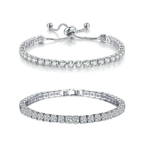 2 stuks tennisarmband voor dames, zilvergoud, diamantarmband voor dames, armband met zirkonia, glitterarmband voor dames, meisjes, echtgenote, moeder, sieraden, cadeau, armband dames