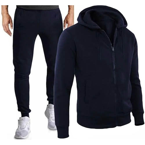 Gargix trainingspak voor heren, broek en sweatshirt met capuchon, sport fitness, 1701-blauw, 3XL