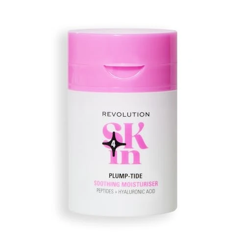 Revolution SKin, Plump-Tide Soothing Moisturiser, Kalmerende Gezichtscrème met Peptiden en Hyaluronzuur, Veganistisch en Dierproefvrij, 50ml
