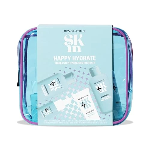 Limitiertes Angebot: Revolution SKin, Happy Hydrate Starter Kit, Feuchtigkeitsspendendes Hautpflege-Set mit Reinigungsmilch, Essence, Serum und Feuchtigkeitscreme, Vegan und Tierversuchsfrei, 4 Produkte von 16.77 EUR auf 16.77 EUR (Spare 0%)