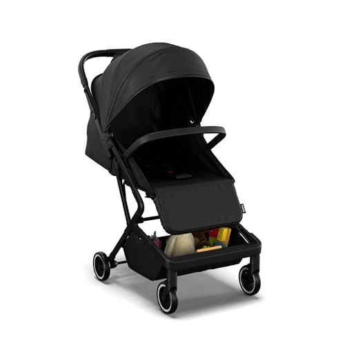 Babify Urban Ease Stroller - Newborn to 4 Years (22 kg), One-Hand Fold, Adjustable Recline & Footrest, Removable Seat Liner, Basket, Window Canopy, Lightweight Buggy, Black