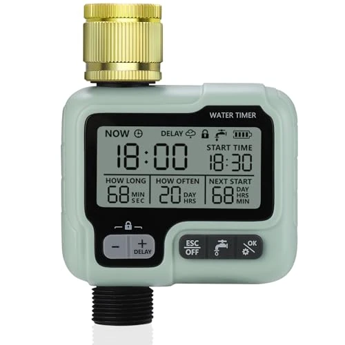 Offerta a tempo: Johgee Computer per irrigazione con ingresso in ottone, timer per irrigazione da giardino con ritardo pioggia, controllo automatico/manuale dell'irrigazione programmabile - 0.00% da 32.99 € a 32.99 €