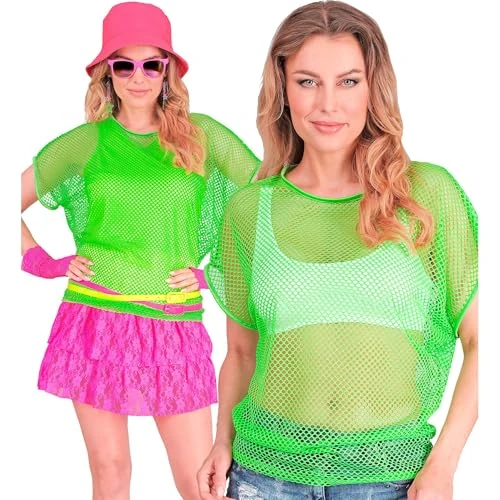 Zeitlich begrenztes Angebot: W WIDMANN MILANO Party Fashion - Netzoberteil für Damen, Netzshirt, neon T-Shirt für Festival und Karneval von 10.75 € auf 10.75 € (0.00% Rabatt)