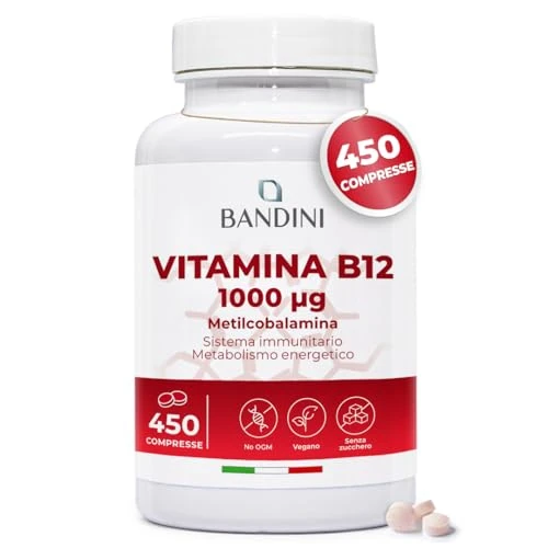Offerta a tempo: Bandini® Vitamina B12 450 Vegan (Scorta +14 Mesi), Metilcobalamina 1000µg, Compresse Vegane al 100%, Vitamine B 12 per il Sistema Immunitario, Vit B Metabolismo energetico, Stanchezza Fisica e Mentale - 5% da 14.90 € a 14.15 €