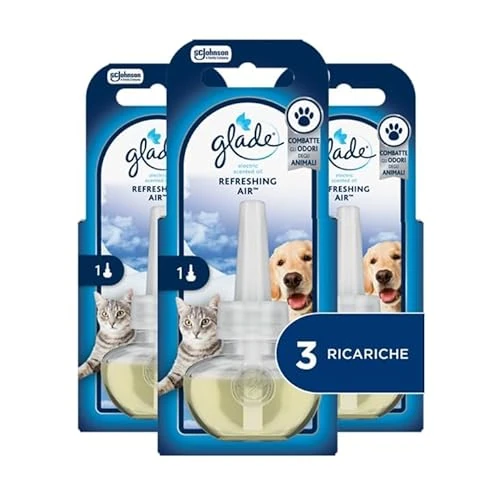 Offerta a tempo: Glade Liquido elettrico Profumatore per Ambienti con Olii Essenziali, Fragranza Refreshing Air™, Elimina gli odori degli animali domestici, 3 Ricariche - 33% da 11.96 € a 7.99 €