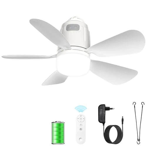 Offerta a tempo: Gliztech 50CM Ventilatore da Soffitto Esterno, 20000mAh Lampadario con Pale con Batteria, Ventilatore Campeggio Rimovibile con Gancio e Telecomando per Gazebo, Terrazza, Tenda - 0.00% da 89.99 € a 89.99 €