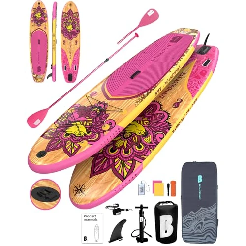 BAX ASTRONAVE Stand Up Paddling Board, różowa, nadmuchiwana, 335 x 81 x 15 cm, nośność do 150 kg, uchwyt kamery, regulowane podwójne wiosło, płetwa, kompletne akcesoria
