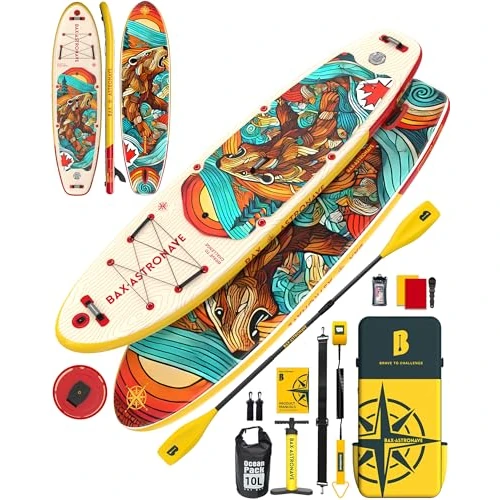 BAX ASTRONAVE Stand Up Paddling Board, 335 x 88 x 15 cm, Extra Wide Sup Board, Paddle Board Accessories, Con Cam Holder, Adjustable Paddle, Fins, for 2 People, Maximum Load 200 kg (Yellow)