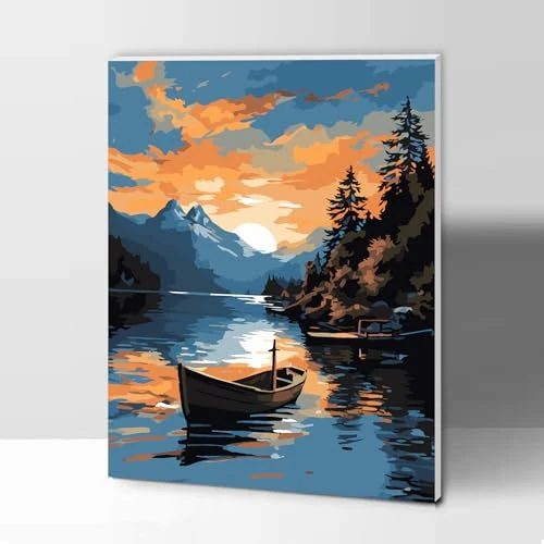 Offerta a tempo: Gifmore Kit per dipingere con i numeri per adulti con cornice, Paint by Numbers Kit con pigmenti acrilici e pennelli, Regali e decorazioni murali, 30 x 40 cm, vista mare - 21% da 18.99 € a 14.99 €