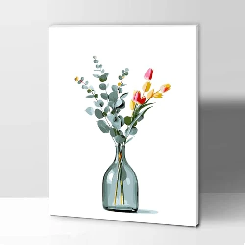 Gifmore Paint by Numbers Kits for Adults with Frame, DIY Craft Art Canvas Painting Kit with Acrylic Pigment and Brushes, Home Wall Decor 12 x 16 inch Flower