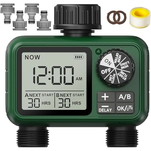 Offerta a tempo: Timer Irrigazione 2 uscite, Grande Display LCD, Centralina Irrigazione, Orologio da Irrigazione, Computer irrigazione Programmabile con Ritardo Pioggia, Modalità di Irrigazione Automatica e Manuale - 10% da 39.99 € a 35.99 €