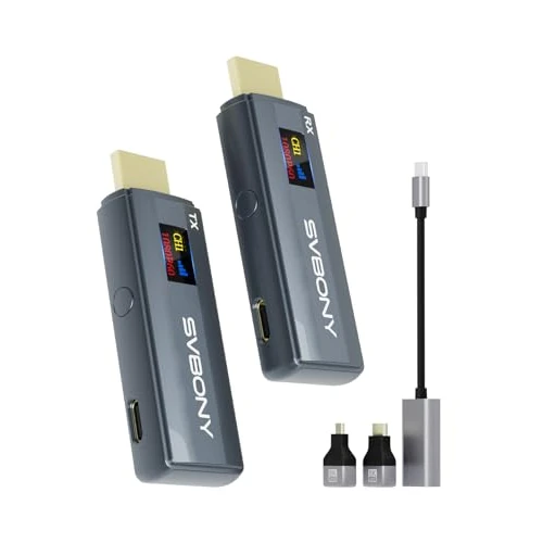 Svbony TransAir1 HDMI Wireless 4K, Trasmettitore e Ricevitore Wireless, 1080P@60Hz, Portata 80M, Display OLED, 2.4G/5G 9 Canali, Plug and Play, Ritardo di 0,06s per Laptop/PC/TV(No Gaming)