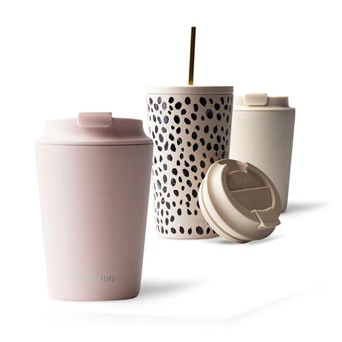 MAMEIDO Insulated Coffee Cup, Travel Mug 350 ml, Leakproof Coffee Flask BPA-Free, Tumbler for Hot & Cold Drinks (Blush Kissed)