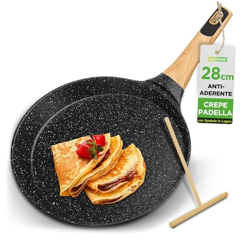 Limited-time offer: NutriChef 11” Non-Stick Crepe Pan with Wooden Spreader, Durable Marble Coated Dosa Pan, Bakelite And Wood Handle With Induction Bottom, Easy-to-Clean, Stain-Resistant (Black Marble) from $25.99 to $25.99 (save 0.00%)