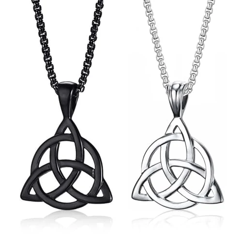 2 Pieces Necklace Knot Triangle Circle Amulet Pendant Necklace Gothic Punk Rock Black Silver