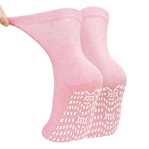 Tijdelijke aanbieding: PUTUO Antislipsokken voor dames: niet-elastische kuitsokken met grip voor gezwollen voeten en benen Antislip katoenen sokken voor dames Sokken met grip 1 paar 39-42 Roze van 3.42 € naar 1.98 € (42% korting)