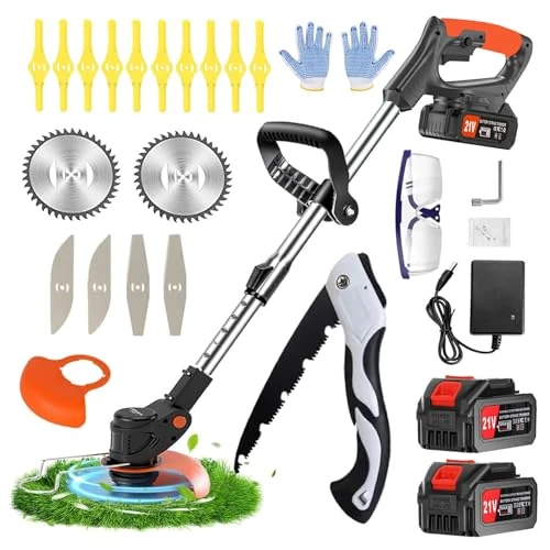 Elektrische Rasentrimmer, Akku-Rasentrimmer, 21 V, elektrischer Rasentrimmer, 4-in-1, einziehbare Länge, geeignet für Gärten, Rasenflächen
