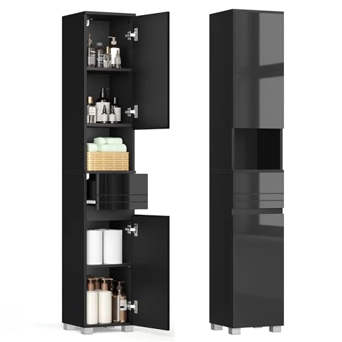 Oferta limitada: VASAGLE Armario de Baño, Mueble de Almacenamiento, con un Cajón, Compartimientos, Estantes Ajustables, 30 x 30 x 170 cm, Negro Tinta BBC560B01 de 89.99 € a 76.49 € (ahorro 15%)