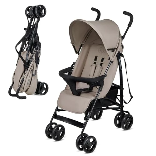 Kinderkraft TIK Poussette Légère, Ne Pèse Que 6,5 kg, Poussette De Voyage, Facile À Pince, Dossier Réglable En Position Allongée, De La 6 Mois, poids maximum jusqu'à 17kg, Beige