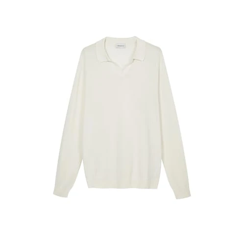 Diana Studio - Men's Shaved Polo Shirt with No Buttons, 100% Lightweight Cotton Extra Twisted Long Sleeves, Casual Fit, Beige, XXL