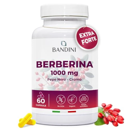Offerta a tempo: Bandini® Berberina 1000mg pura alto dosaggio | Pura Berberina HCl da Berberis Aristata al 97% + Cromo e Pepe Nero | Massimo assorbimento | Funzione digestiva, epatica, intestinale | 60 capsule vegane - 5% da 14.90 € a 14.15 €