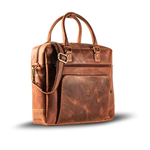 MATADOR AMSTERDAM - Bolso bandolera de piel para portátil con correa para el hombro desmontable y correa para carrito integrada, elegante maletín para hombre, elegante maletín para ordenador portátil,