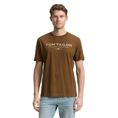 Offerta a tempo: TOM TAILOR Maglietta da Uomo in Cotone con Logo Stampato, 23900 - Palma Scura, XXL - 22% da 15.99 € a 12.51 €