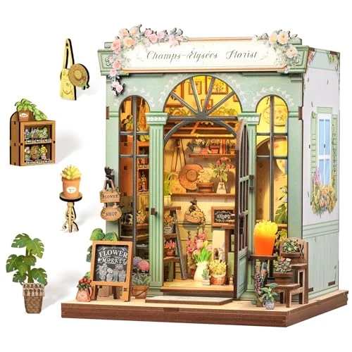 Cutefun Book Nook - DIY Miniature Dollhouse Kit for Adults Bookshelf Corner Booknook Flower Tiny House Bookshelf Decor Craft Gifts for Women Book Lovers (Champs-Élysées Florist)