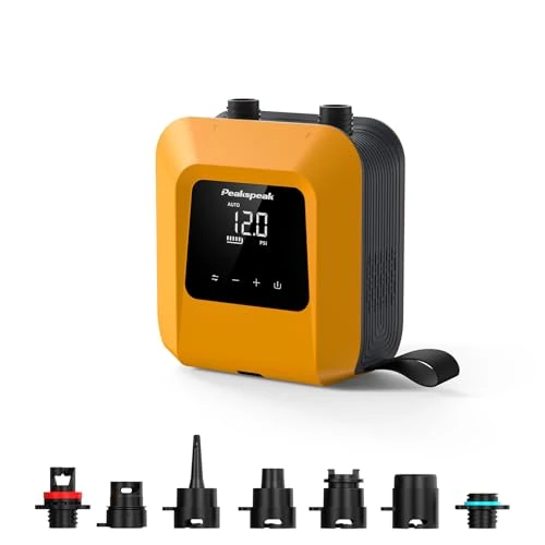 Peakspeak 20PSI Bomba Eléctrica Sup con Batería Recargable - Recargable, Inflado/Desinflado Inteligente, Apagado Automático para Tablas Sup, Kayak, ala, Cometa, Tienda, Colchoneta
