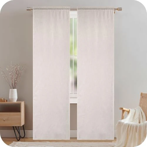 Offerta a tempo: GIRASOLE HOME Coppia Tende Creta Semi Filtranti in Simil Lino Naturale 2 Pannelli da 55x220cm con Tasca - 0.00% da 25.99 € a 25.99 €