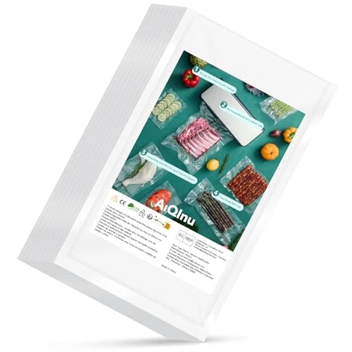 AiQInu Vacuum Food Bags 50 Bags, 15cm x 25cm Vacuum Food Bags, BPA Free, Reusable, Sturdy and Durable, for Food Storage and Vacuum Cooking