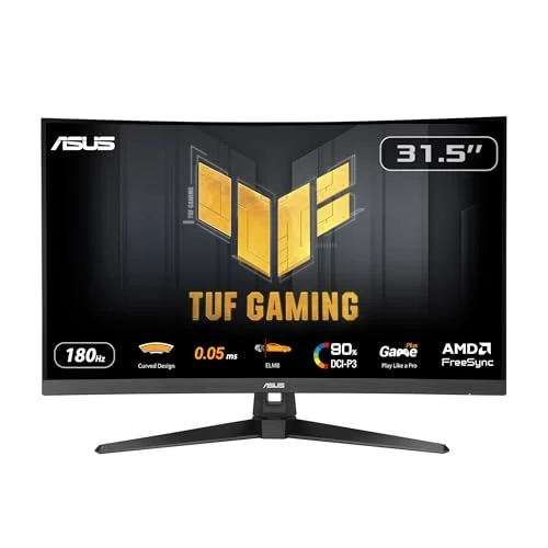 ASUS TUF Gaming VG32WQ3B Monitor Gaming QHD de 31.5 Pulgadas, Curvo, 180 Hz, ELMB, FreeSync, Tiempo de Respuesta de 0.5 ms, 90% DCI-P3, HDR, DisplayWidget Center