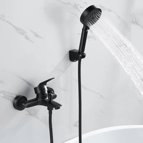 Limitiertes Angebot: Auralum Badewannenarmatur Schwarz mit Handbrause, Badewannenarmaturen mit Brause 5 Funktionen und 1,5 m Schwarzer Edelstahlschlauch, Wannenarmatur mit Brause für Bad von 49.99 EUR auf 49.99 EUR (Spare 0%)