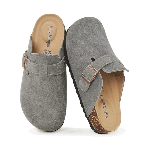 Offerta a tempo: Meik Mangni Zoccoli e Sabot Donna Ciabatte da Uomo con Fibbia Regolabile al Piede Comodo Pantofole in Pelle Sandali di qualità,Grigio Scuro 43 EU - 43% da 56.99 € a 32.48 €