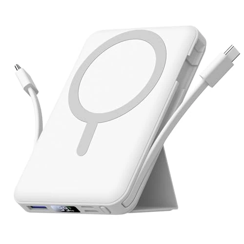 Offre limitee: Azmuth Batterie Externe Magnétique Compatible avec MagSafe, 10000mAh sans Fil PowerBank Charge Rapide PD 20W avec 2 Câble et Support et Affichage LED, Compatible iPhone 17/16/15/14/13/Pro/Pro Max/Plus de 39.99 EUR a 29.44 EUR (economie 26%)