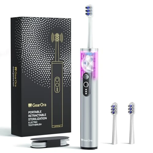 GearOra Elektrische Zahnbürste mit UVC-Sterilisation, Graphen Antibakterielle Borsten, Wasserdicht & Tragbar für Reisen, Mildes Reinigen, Tiefenreinigung & Zahnaufhellung (Silber)