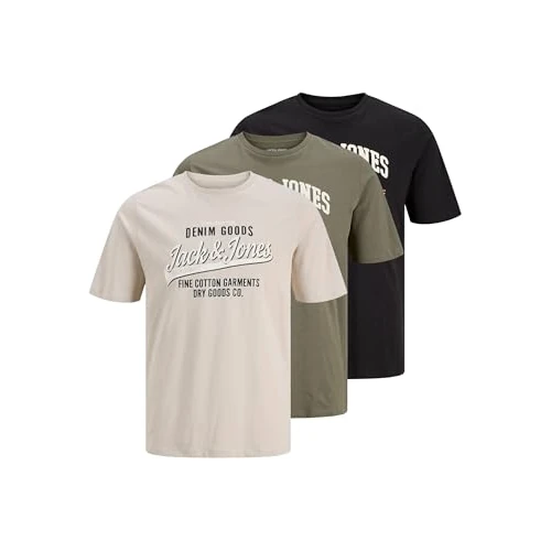 Limited-time offer: JACK & JONES Men's Jcologan Summer Print Tee SS Crew 3Pk Mp (Pack of 3), Dusty Olive, XS from 25.84 £ to 25.84 £ (save 0.00%)