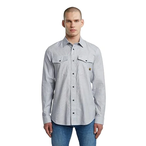Offerta a tempo: G-STAR Marine Slim Long Sleeve Shirt, Maglietta Uomo, Multicolore (Salute/White Oxford D24963-c290-h511), XS - 0.00% da 25.94 € a 25.94 €