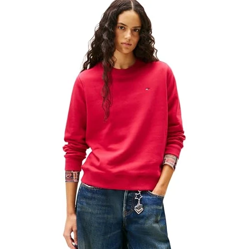Limited-time offer: Tommy Jeans Womens Tjw Reg Flag Crew Dw0dw19959 Pullover Sweatshirt, Red (Ruby Rhubarb), XS UK from 54.00 GBP to 49.00 GBP (save 9%)