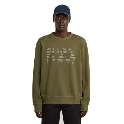 G-STAR Text Graphic R SW Felpa, Verde (Dark Olive D27094-e209-c744), XL Uomo