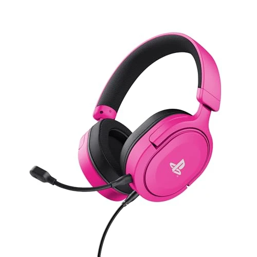 Trust Gaming GXT 498P Forta Cascos PS5 Licencia Oficial para Playstation 5, Drivers de 50 mm, Audio 3D, Diadema Regulable, Micrófono Extraíble, Cable de 1.2 m, Auriculares Gaming, Rosado