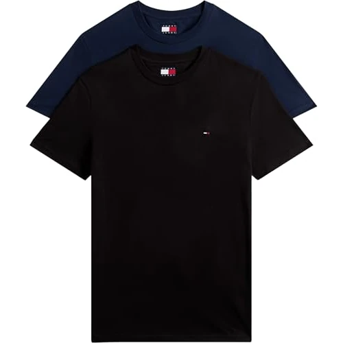 Offerta a tempo: Tommy Jeans Uomo T-Shirt Maniche Corte Confezione da 2 Xslim Jersey in Cotone, Multicolore (Black/Dark Night Navy), S - 41% da 54.90 € a 32.40 €