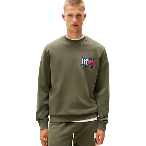 TOMMY JEANS Heren TJM REG RWB VLAG CREW EXT DM0DM22093, Groen, XL, Groen (tinnen groen), XL