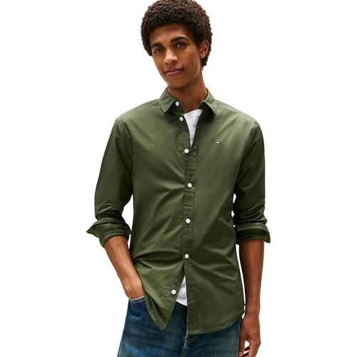 Tommy Jeans Herren TJM Original Stretch Dm0dm04405 L/S Shirt, Green (Pewter Green), XS EU