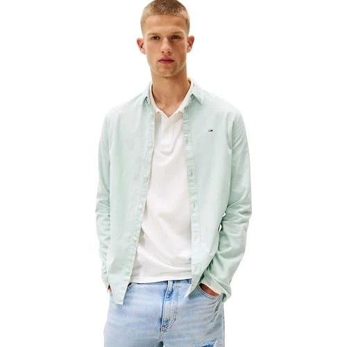 Tommy Jeans Tjm Slim Stretch Oxford Shirt Dm0dm09594, Camicia Uomo, Green (Cloudy Jade), XXL