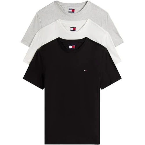 TOMMY JEANS Męska koszulka TJM XSLIM 3-pak EXT DM0DM21579, Multi, XXL, Multi (Black/Lt Grey Htr/Ecru), XXL