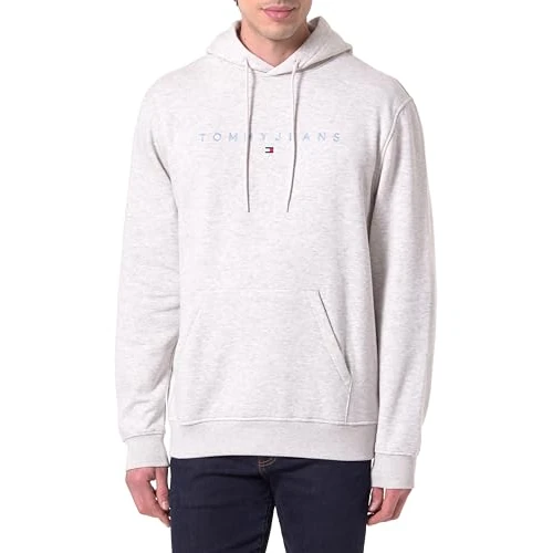 Offerta a tempo: Tommy Jeans Uomo Felpa Linear Logo con Cappuccio, Grigio (Lt Grey Htr Multi), S - 58% da 89.90 € a 37.89 €
