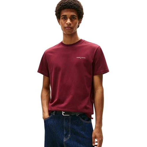 TOMMY JEANS Heren TJM Slim Linear Borst TEE EXT DM0DM21780, Rood, 3XL_Plus, Rood (Rode Wijn), 3XL grote maten